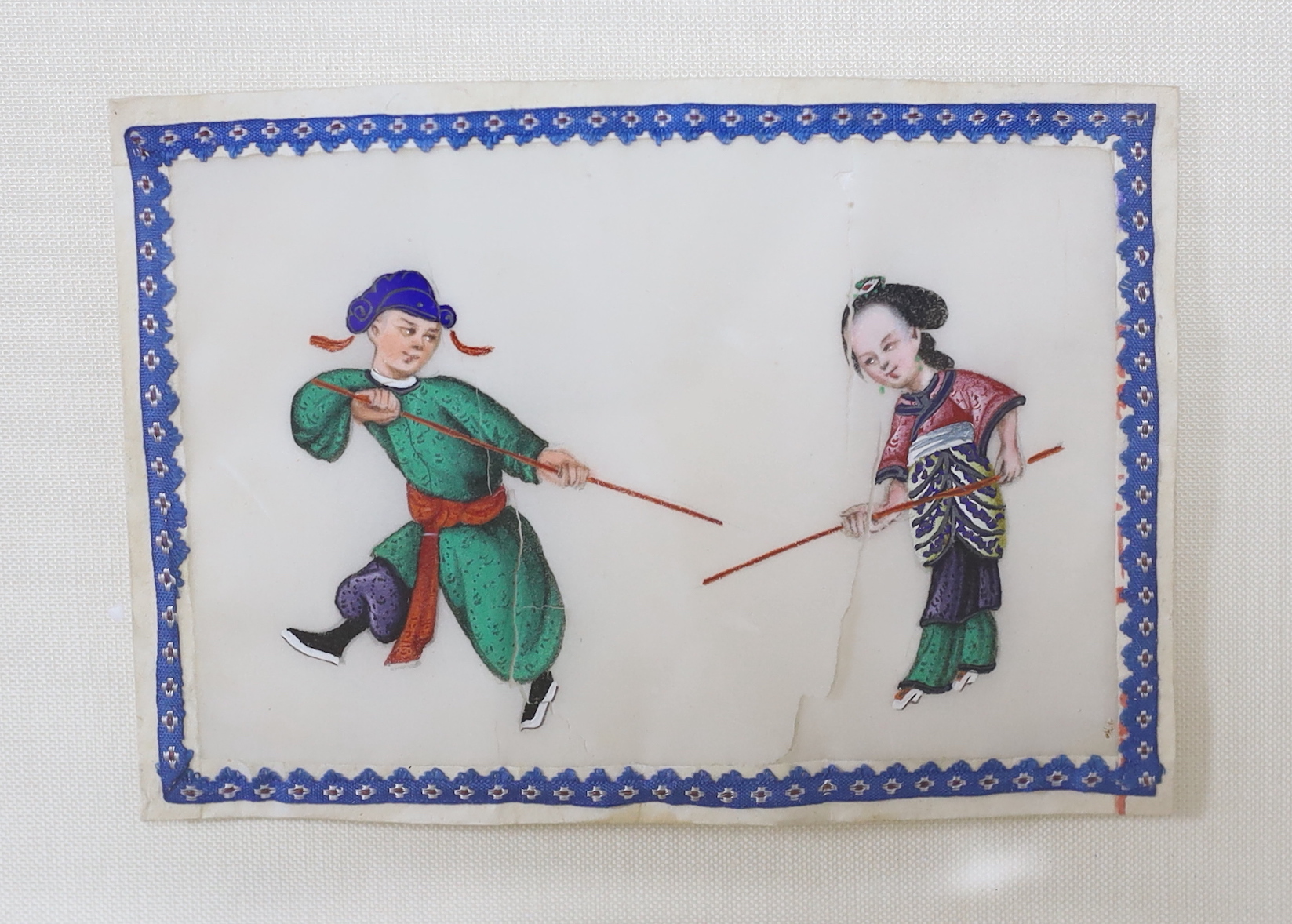 Chinese School, five miniature pith paper paintings, figures, each 8 x 11cm